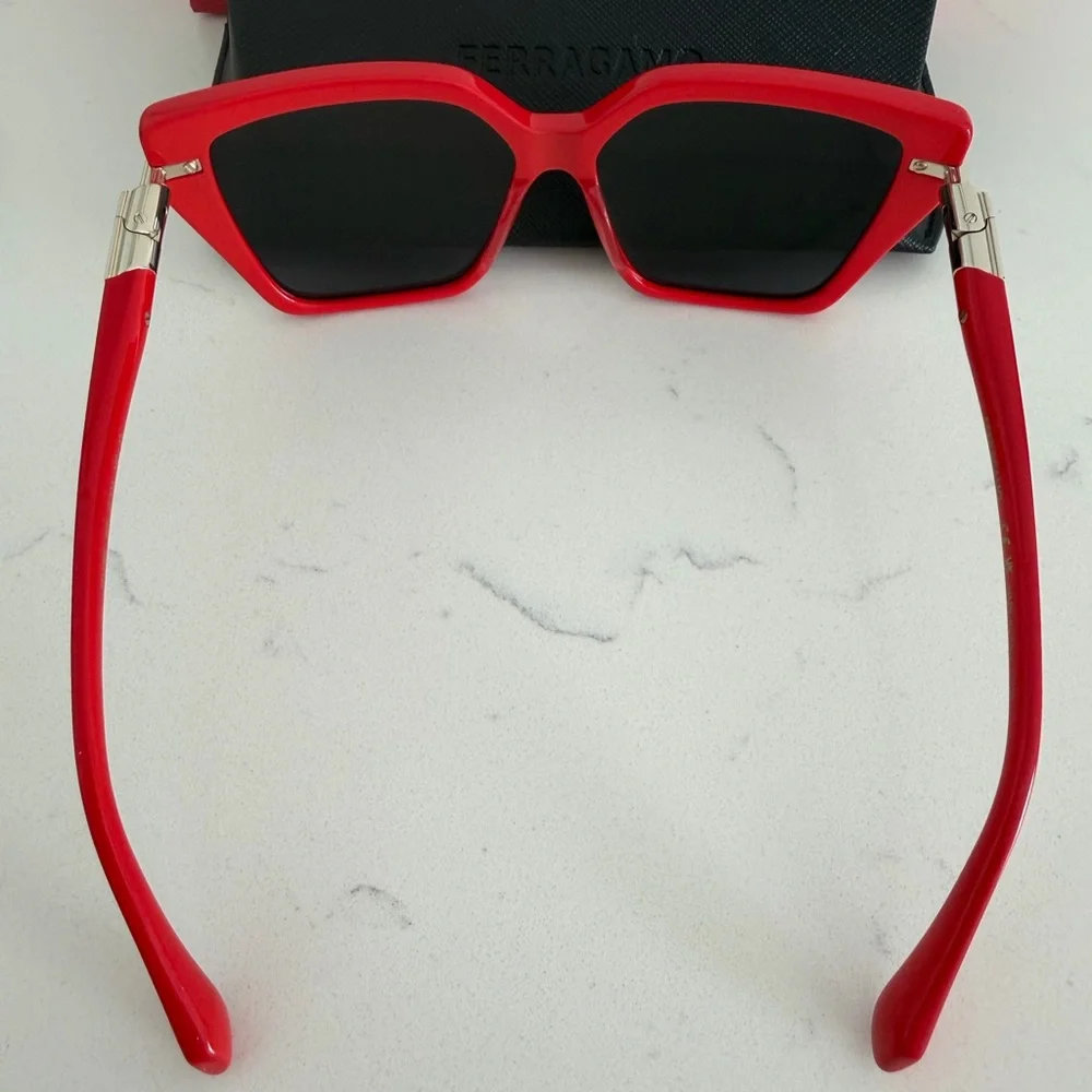 Salvatore Ferragamo Red Frame Black Lens Sunglasses